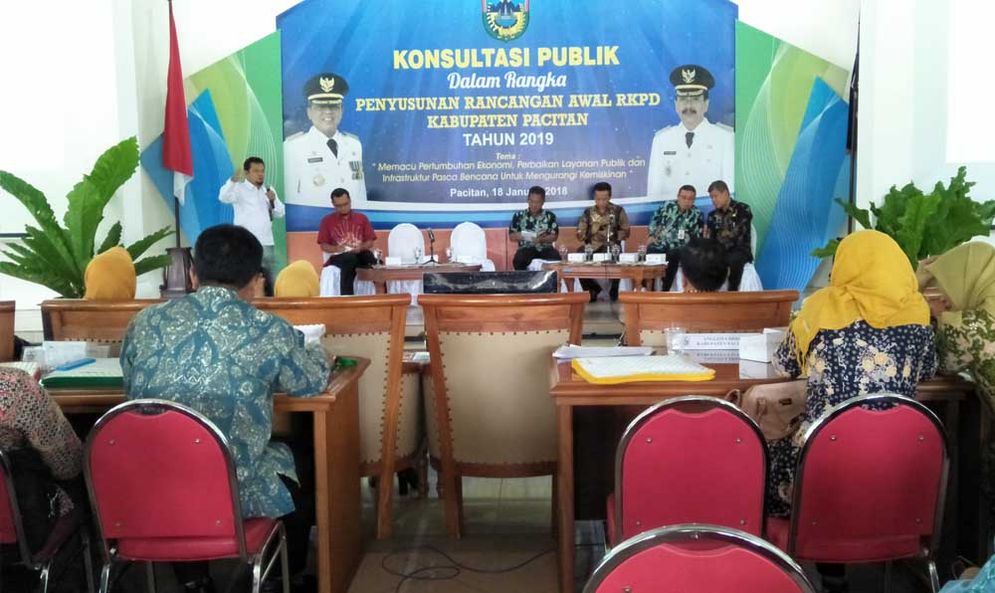 Konsultasi publik penyusunan rancangan awal Rencana Kerja Pembangunan Daerah (RKPD) Kabupaten Pacitan 2019, Kamis (18/01/2018)