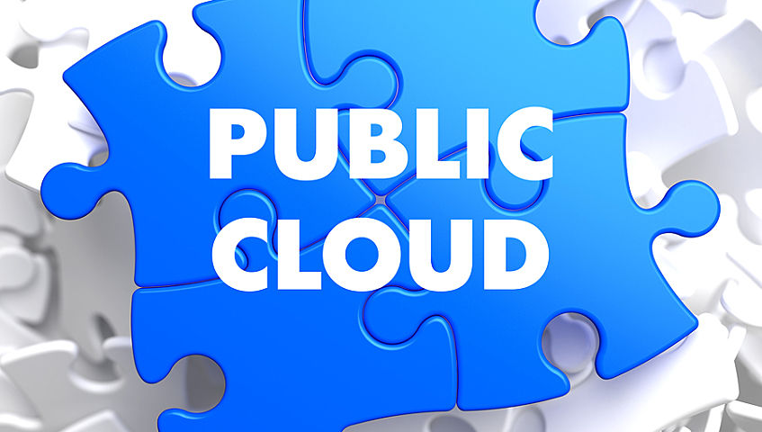 <p>Public Cloud on Blue Puzzle on White Background.</p>
