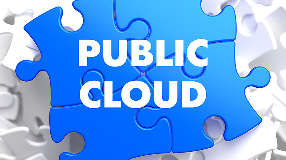 <p>Public Cloud on Blue Puzzle on White Background.</p>
