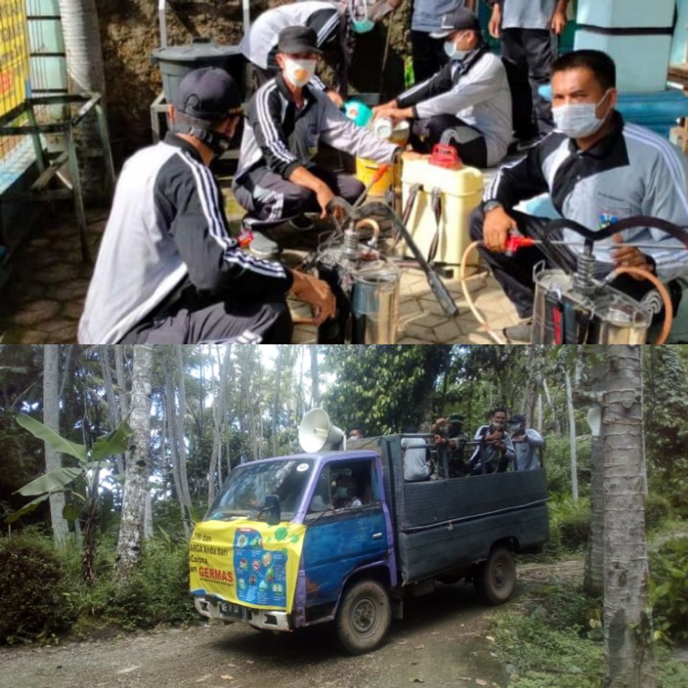 Pemerintah Desa Kedungbendo Kecamatan Arjosari Semprot Desinfektan, Tangkal Corona