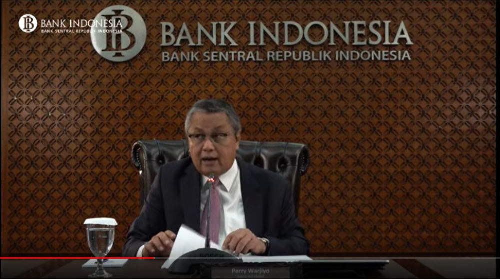 <p>Gubernur BI Perry Warjiyo dalam Live Streaming Pembacaan Hasil Rapat Dewan Gubernur (RDG), Kamis, 19 Maret 2020 (Sumber: YouTube)</p>
