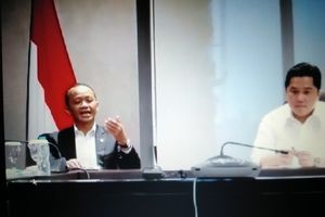 <p>Menteri Badan Usaha Milik Negara (BUMN) Erick Thohir dan Kepala Badan Koordinasi Penanaman Modal (BKPM) Bahlil Lahadalia  dalam pertemuan online, Senin, 30 Maret 2020.</p>
