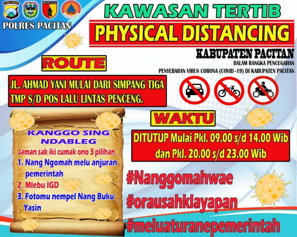 Penutupan Sejumlah Jalan Protokol di Pacitan, Mulai Hari Ini 2 April 2020