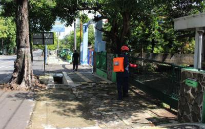 Penyemprotan disinfektan di Dusun Purbosari, Gunungkidul.