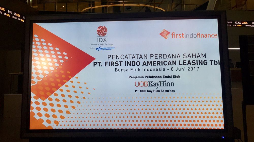 <p>Pencatatan Perdana Saham PT First Indo American Leasing Tbk (FINN) sebagai emiten ke- 544 di BEI (Sumber: https://twitter.com/idx_bei)</p>
