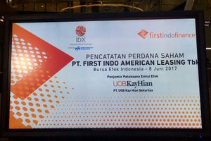 <p>Pencatatan Perdana Saham PT First Indo American Leasing Tbk (FINN) sebagai emiten ke- 544 di BEI (Sumber: https://twitter.com/idx_bei)</p>
