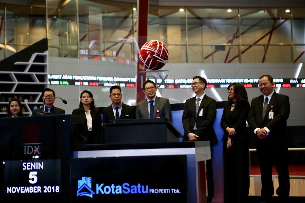 <p>PT Kota Satu Properti Tbk (SATU) melakukan pencatatan saham perdana (IPO) di Bursa Efek Indonesia pada 5 November 2018. / Dok. PT Kota Satu Propeti Tbk</p>
