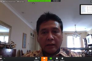 <p>Ketua umum PHRI Hariyadi Sukamdani dalam video conference via Zoom pada Kamis, 16 April 2020. / Dok. TrenAsia</p>
