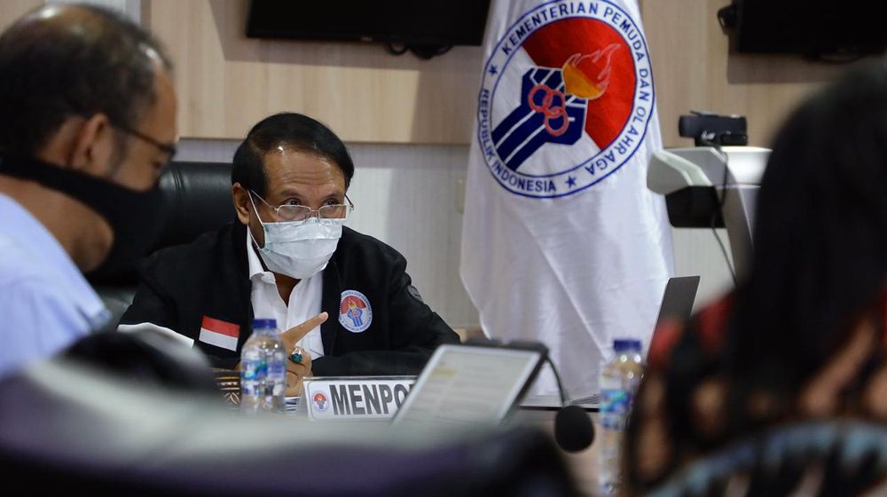 <p>Menteri Pemuda dan Olahraga Zainudin Amali dalam telekonferensi  terkait PON 2020 Papua, Rabu, 15 April 2020/ Kemenpora.go.id</p>
