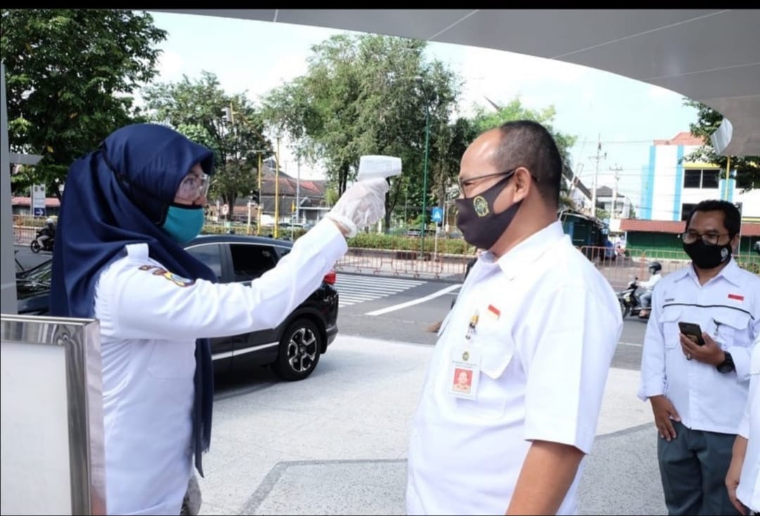 Suasana simulasi persiapan new normal di Taman Pintar Yogyakarta.