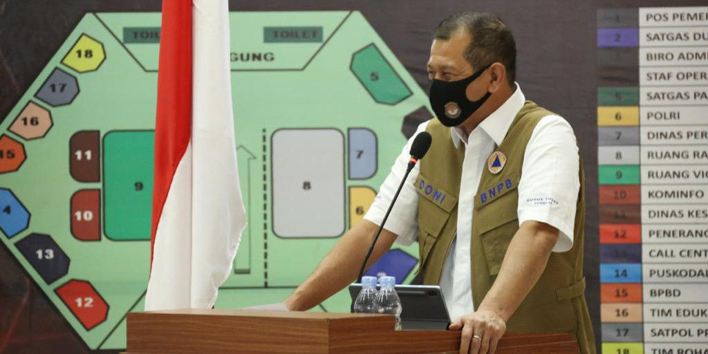 <p>Ilustrasi: Ketua Gugus Tugas Percepatan Penanganan COVID-19, Doni Monardo memberi keterangan dalam Rapat Koordinasi Penanganan COVID-19 di Balai Prajurit Manunggal, Makassar, Sulawesi Selatan, Minggu (7/6). (HUMAS BNPB/Danung Arifin)</p>
