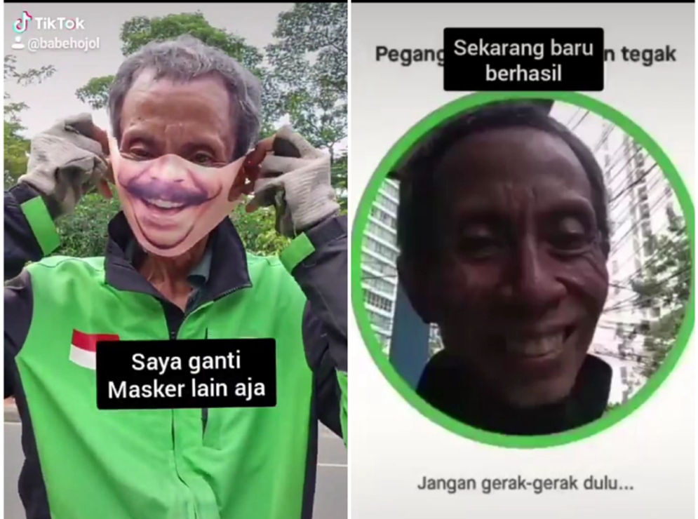 kocak driver bernama Ary Ruswandi itu mengingatkan para mitra dan konsumen Gojek untuk manfaat fitur verifikasi muka (vermuk).