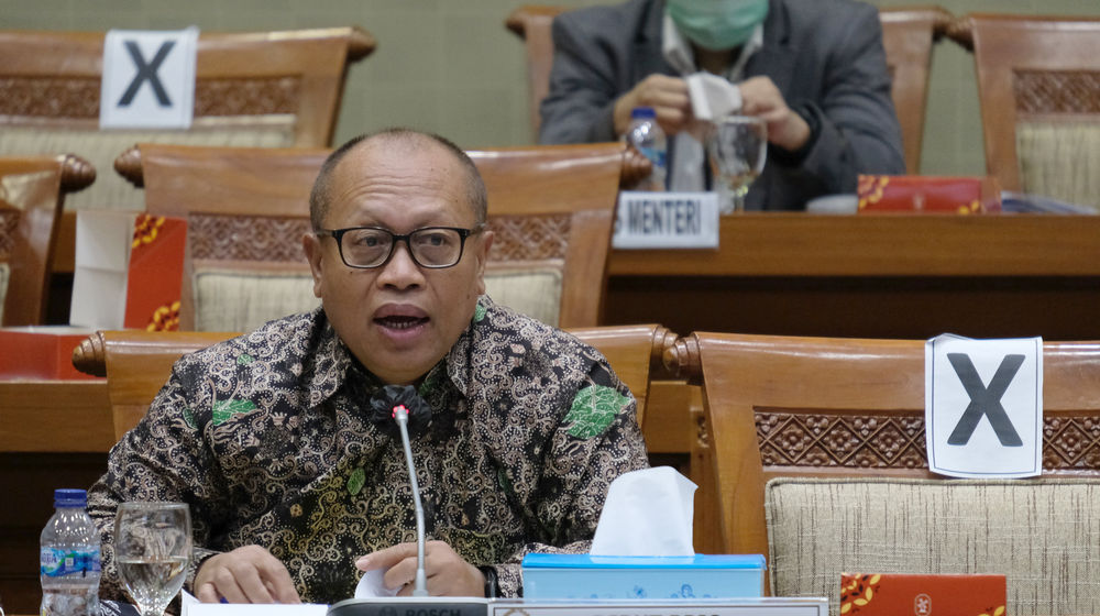 <p>Direktur Utama BPJS Ketenagakerjaan (BPJAMSOSTEK) Agus Susanto menyampaikan paparan pada rapat kerja dengan Komisi IX DPR di Kompleks Parlemen, Senayan, Jakarta, Rabu, 8 Juli 2020. Foto: Ismail Pohan/TrenAsia</p>
