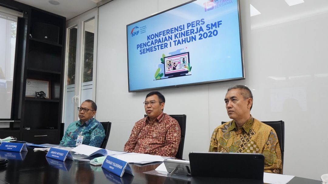 <p>Konferensi pers pencapaian kerja SMF semester I-2020. / SMF</p>
