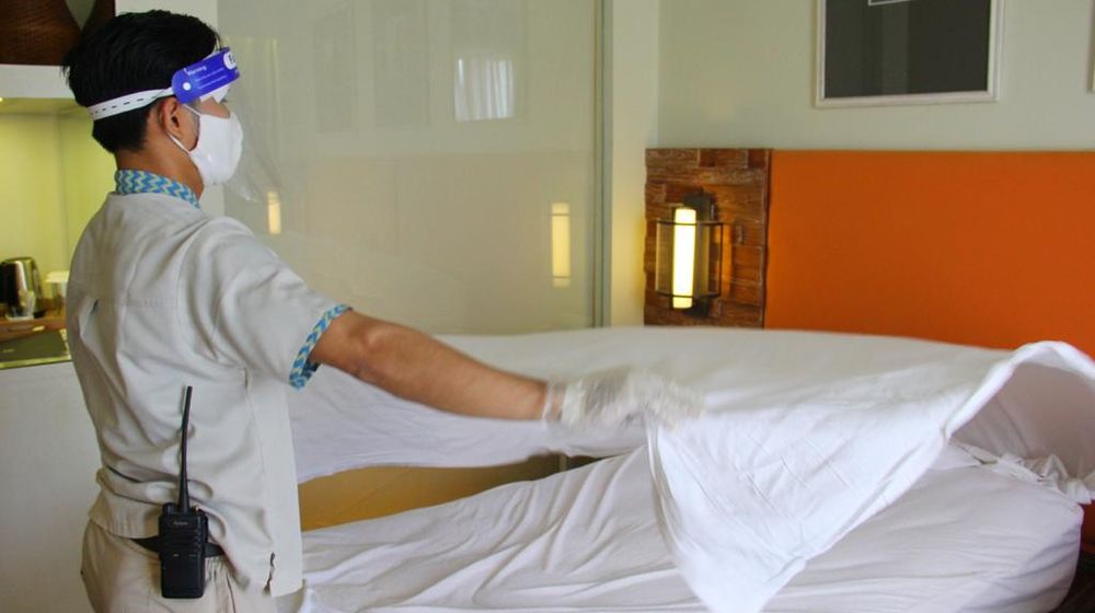 <p>Penerapan protokol kesehatan di hotel. / Dok. Kemenparekraf</p>
