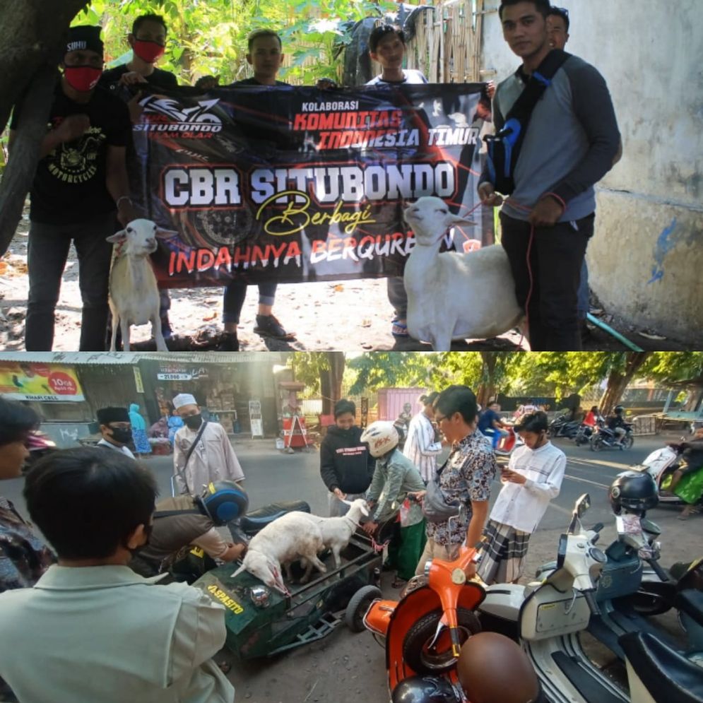 Komunitas CBR dan Vespasito saat pembagian daging kurban.