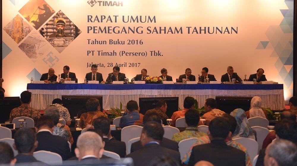 <p>Manajemen BUMN PT Timah Tbk (TINS) saat rapat umum pemegang saham (RUPS) perseroan. / Timah.com</p>
