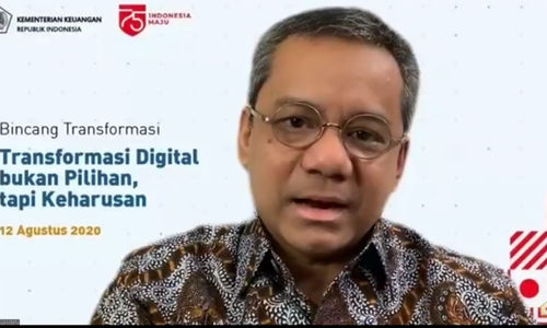 <p>Wakil Menteri Keuangan, Suahasil Nazara dalam diskusi virtual percepatan transformasi digital, Rabu, 12 Agustus 2020/ Sumber: tangkapan layar Trenasia.com</p>
