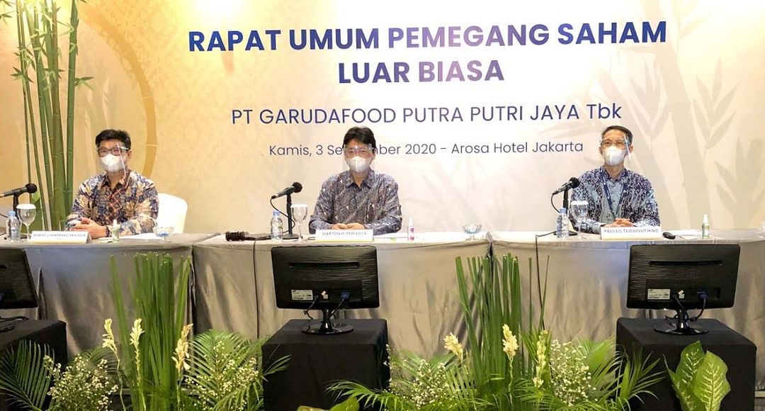 <p>Manajemen emiten milik konglomerat Sudhamek Agoeng Waspodo Soenjoto, PT Garudafood Putra Putri Jaya Tbk (GOOD) saat RUPS 2020 / Garudafood.com</p>
