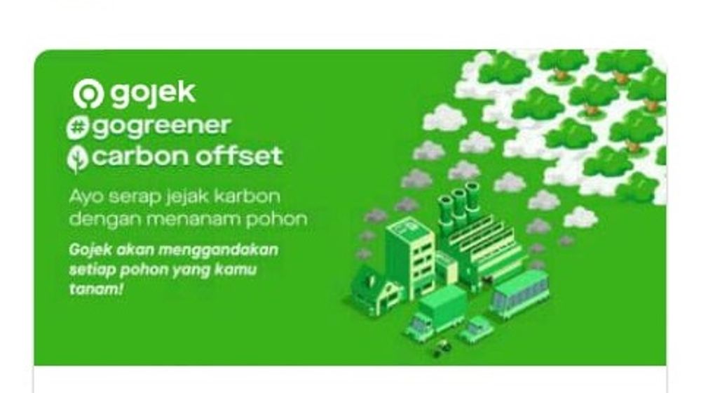 <p>PT Aplikasi Karya Anak Bangsa (Gojek Indonesia) bekerja sama dengan Jejak.in, startup bidang lingkungan hidup, meluncurkan fitur GoGreener Carbon Offset. / Foto: tangkapan layar TrenAsia.com</p>
