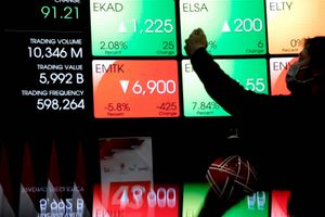 <p>Pewarta mengambil gambar layar pergerakan Indeks Harga Saham Gabungan (IHSG) di Gedung Bursa Efek Indonesia (BEI), Jakarta, Jum’at, 25 September 2020. Indek Harga Saham Gabungan (IHSG) berhasil bangkit dan ditutup menguat 103,03 poin atau 2,13 persen ke posisi 4.945,79 pada hari ini, setelah empat hari beruntun parkir di zona merah. Penguatan indeks hari ini ditopang kenaikan saham-saham berkapitalisasi jumbo alias big caps. Foto: Ismail Pohan/TrenAsia</p>
