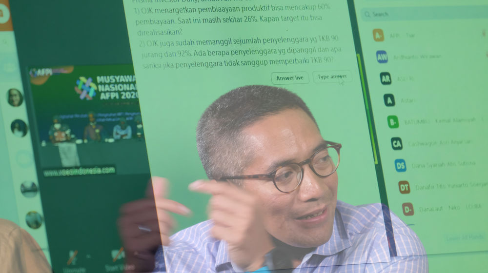 <p>Ketua AFPI terpilih Adrian Gunadi menjawab pertanyaan awak media secara virtual usai sidang MUNAS AFPI 2020 di Jakarta, Rabu, 30 September 2020. Musyawarah Nasional atau Munas Asosiasi Fintech Pendanaan Bersama Indonesia (AFPI) 2020 memberikan mandat kepada pengurus baru agar asosiasi fintech lending ini perkuat inklusi keuangan dan berperan aktif dalam mendukung Pemulihan Ekonomi Nasional seiring dampak pandemi COVID-19 melalui kolaborasi aktif asosiasi dengan institusi jasa keuangan lainnya. Foto: Ismail Pohan/TrenAsia</p>