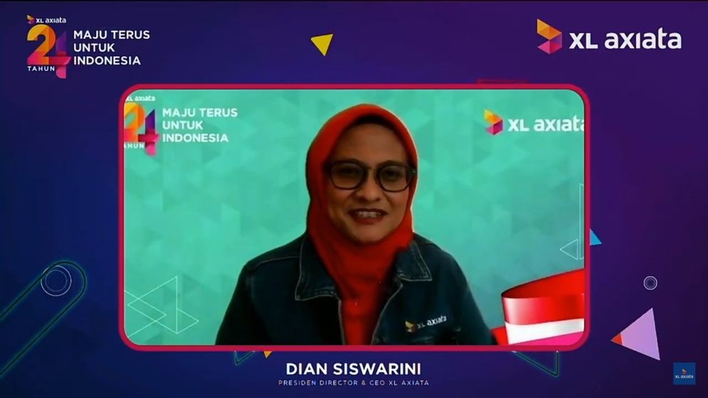 Presiden Direktur & CEO XL Axiata, Dian Siswarini saat memberikan sambutan dalam perayaan HUT ke-24 XL Axiata, Kamis (8/10/2020).