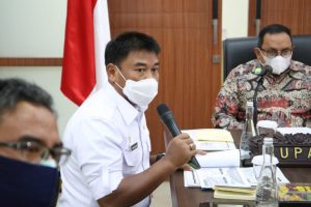 Suasana rapat virtual membahas realisasi proyek pembangunan Pemkab Muba