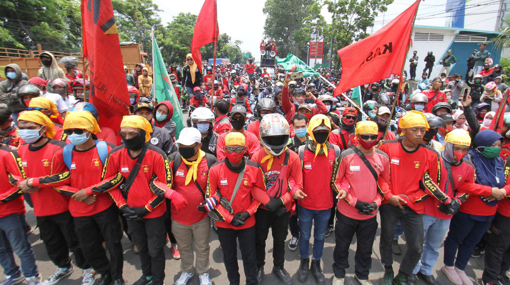 Ilustrasi demo buruh.