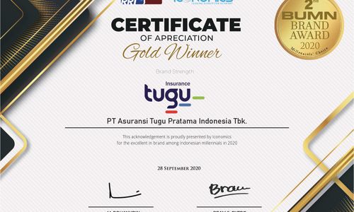 <p>Sertifikat penghargaan Brand Strength Tugu Insurance. Dok: Tugu Insurance. </p>