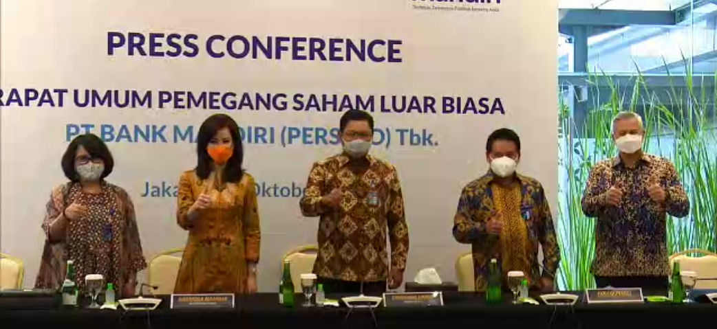 <p>Press conference virtual RUPSLB PT Bank Mandiri (Persero) Tbk., Rabu, 21 Oktober 2020. / TrenAsia</p>
