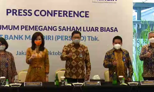 <p>Press conference virtual RUPSLB PT Bank Mandiri (Persero) Tbk., Rabu, 21 Oktober 2020. / TrenAsia</p>
