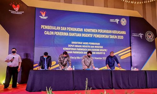 <p>Pembekalan dan pengikatan komitmen perjanjian Kerjasama calon penerima bantuan insentif pemerintah (BIP) tahun 2020. Dok: Kemenparekraf/Baparekraf. </p>

