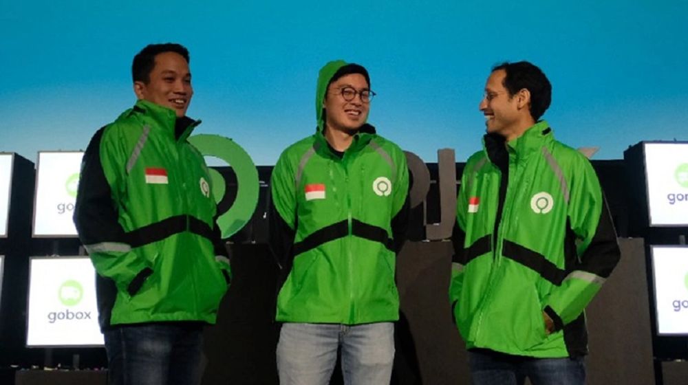 Gojek Founder dan mantan CEO Nadiem Anwar Makarim, bersama Co-CEO Kevin Aluwi dan Andre Soelistyo.
