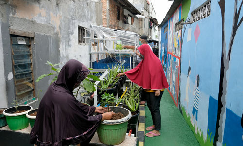 <p>Warga melakukan perawatan tanaman hidroponik di taman Kampung Sehat pemukiman warga RW 6 Kelurahan Utan Kayu Selatan, Matraman, Jakarta Timur, Kamis, 12 November 2020. Foto: Ismail Pohan/TrenAsia</p>
