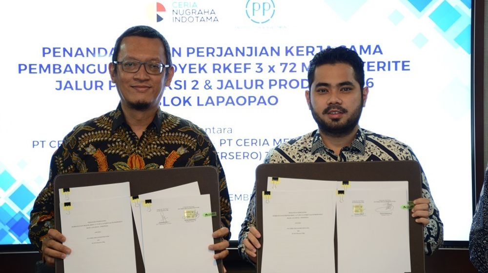 <p>SPV Divisi EPC PTPP Nurlistyo Hadi dan Direktur Utama PT Ceria Nugraha Indotama (CNI) Derian Sakmiwita / Dok. PTPP</p>
