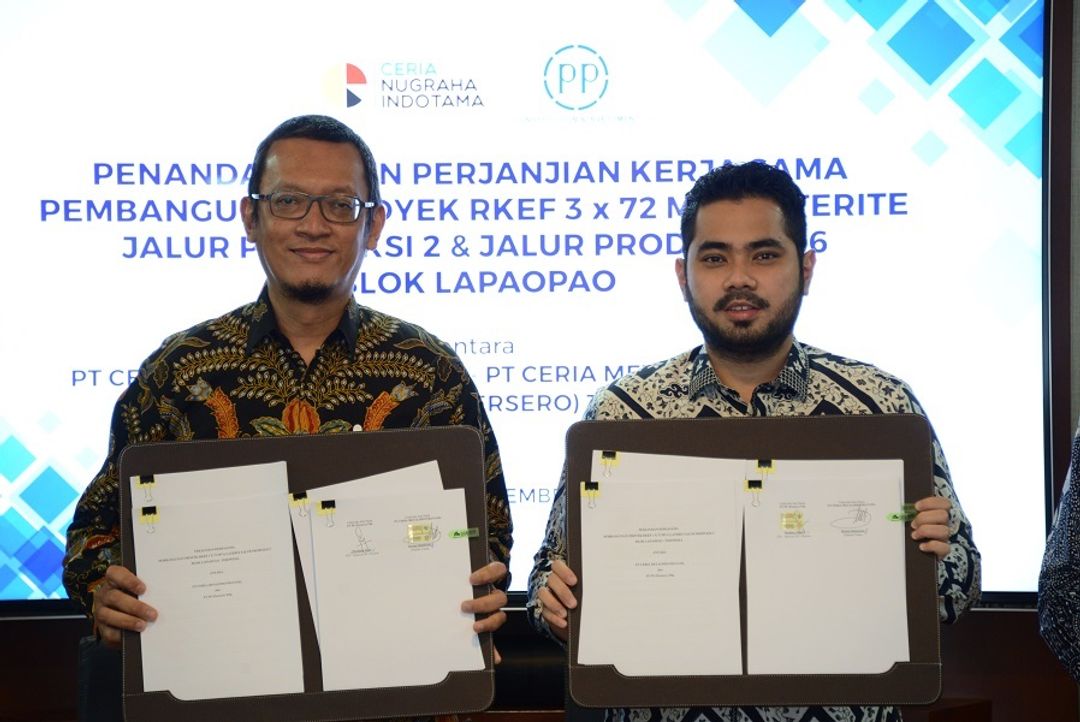 <p>SPV Divisi EPC PTPP Nurlistyo Hadi dan Direktur Utama PT Ceria Nugraha Indotama (CNI) Derian Sakmiwita / Dok. PTPP</p>
