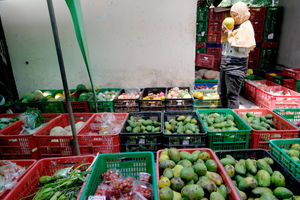 <p>Warga memilih buah-buahan di lapak sayur dan buah hasil sortiran penjual sayur online di kawasan Ragunan, Jakarta, Selasa, 10 November 2020. Foto: Ismail Pohan/TrenAsia</p>