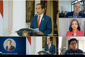 <p>Tangkapan layar pidato Presiden Jokowi secara virtual pada ASEAN Business dan Investment Summit, di Hanoi, Vietnam, 13 November 2020. Dok: Sekretariat Kabinet. </p>
