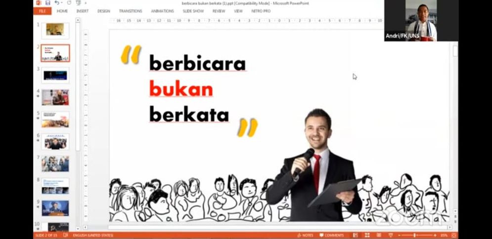 Webinar publik speaking tips and trik yang digelar biro Kemahasiswaan UNS