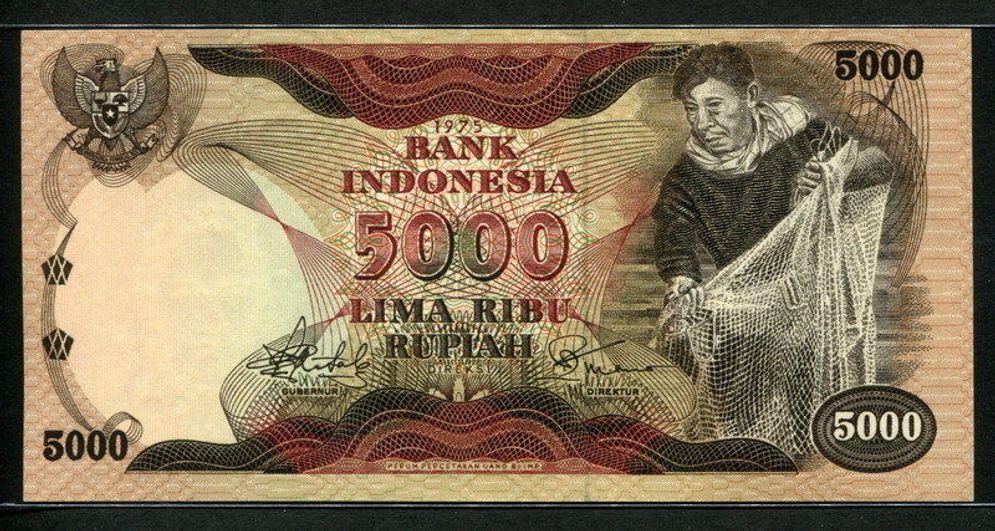 Rp5.000 Tahun Emisi 1975 (Gambar muka: Nelayan).