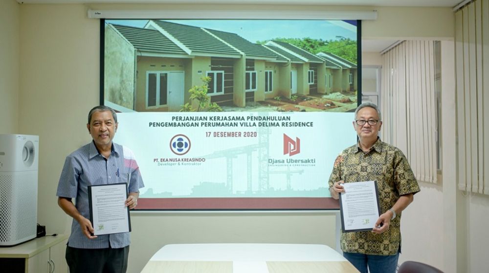 <p>Emiten properti PT Djasa Ubersakti Tbk (PTDU) menandatangani perjanjian kerja sama Pendahuluan Pengembangan Perumahan Villa Delima Residence yang berlokasi di Kelurahan Kuripan, Kecamatan Ciseeng, Kabupaten Bogor, Jawa Barat dengan PT Eka Nusa Kreasindo pada 17 Desember 2020 / Dok. Perseroan</p>
