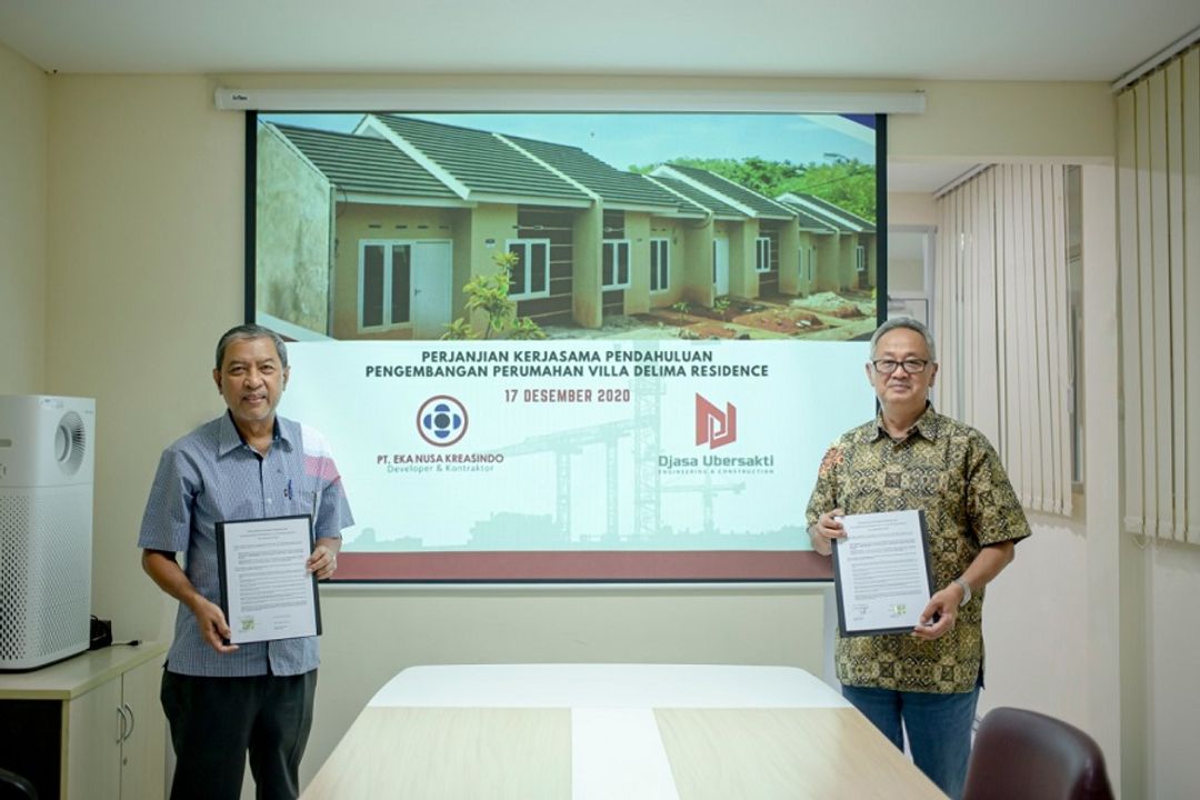 <p>Emiten properti PT Djasa Ubersakti Tbk (PTDU) menandatangani perjanjian kerja sama Pendahuluan Pengembangan Perumahan Villa Delima Residence yang berlokasi di Kelurahan Kuripan, Kecamatan Ciseeng, Kabupaten Bogor, Jawa Barat dengan PT Eka Nusa Kreasindo pada 17 Desember 2020 / Dok. Perseroan</p>
