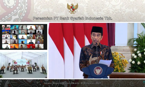 <p>Presiden Joko Widodo (Jokowi) resmi mengesahkan bank syariah terbesar di Indonesia, PT Bank Syariah Indonesia Tbk (BRIS) di Istana Negara, Jakarta, 1 Februari 2021/ tangkapan layar TrenAsia.com</p>
