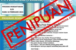 <p>Informasi hoax mengenai lowongan kerja di PT Pertamina (Persero). / Perseroan </p>
