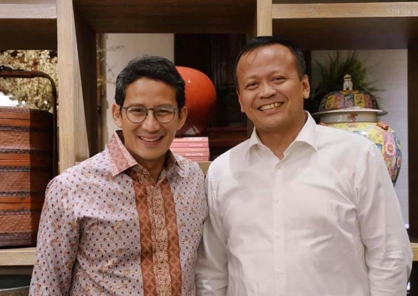 <p>Eks Menteri KKP Edhy Prabowo bersama Sandiaga Salahuddin Uno / Facebook @SandiSUno</p>
