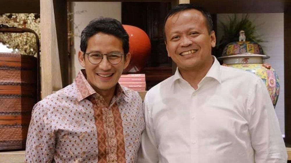 <p>Eks Menteri KKP Edhy Prabowo bersama Sandiaga Salahuddin Uno / Facebook @SandiSUno</p>
