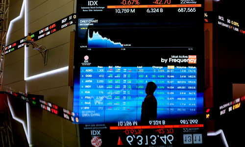 <p>Awak media memantau pergerkan indeks harga saham gabungan (IHSG) di gedung Bursa Efek Indonesia (BEI), Jakarta, Senin, 22 Maret 2021. Foto: Ismail Pohan/TrenAsia</p>
