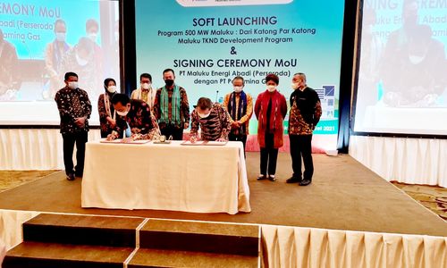<p>Penandatanganan MoU antara PT Pertamina Gas (Pertagas) dan PT Maluku Energi Abadi (Perseroda), Selasa 30 Maret 2021 / Dok. PGN</p>
