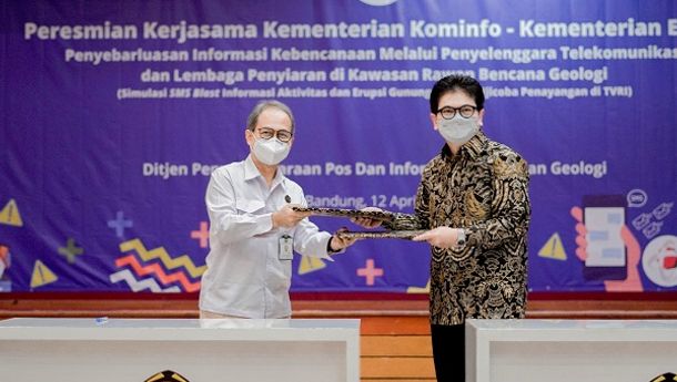 Gandeng Badan Geologi, Kominfo Uji Coba SMS Blast dan Siaran TV Publik Informasi Kebencanaan